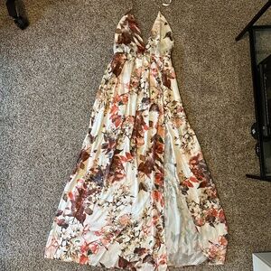 Madida Floral Satin Lace Up Maxi Dress Size Medium